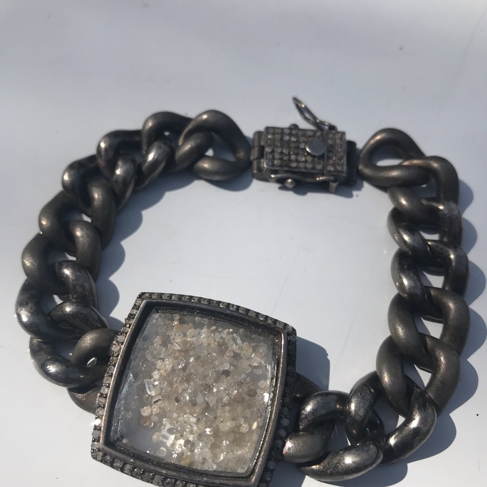 Diamond shaker antiqued sterling silver bracelet